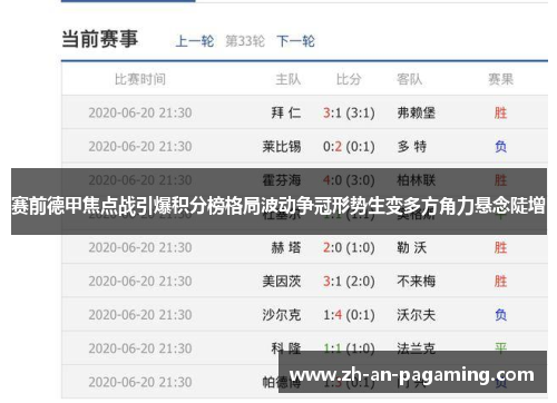 赛前德甲焦点战引爆积分榜格局波动争冠形势生变多方角力悬念陡增 赛前德甲焦点战引爆积分榜格局波动争冠形势生变多方角力悬念陡增